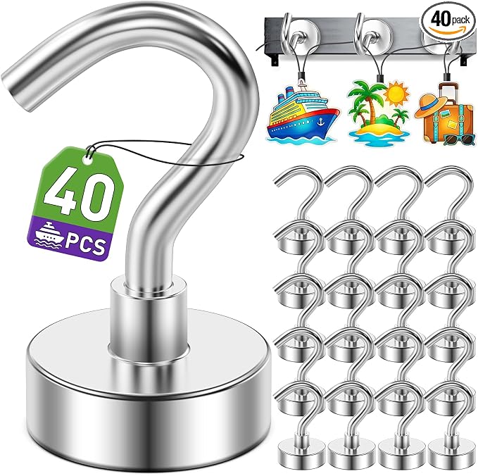 40 Pack Magnetic Hooks for 2026 Cruise Cabins Beach Vacation 30lbs+ Heavy Duty by MUKFIRM