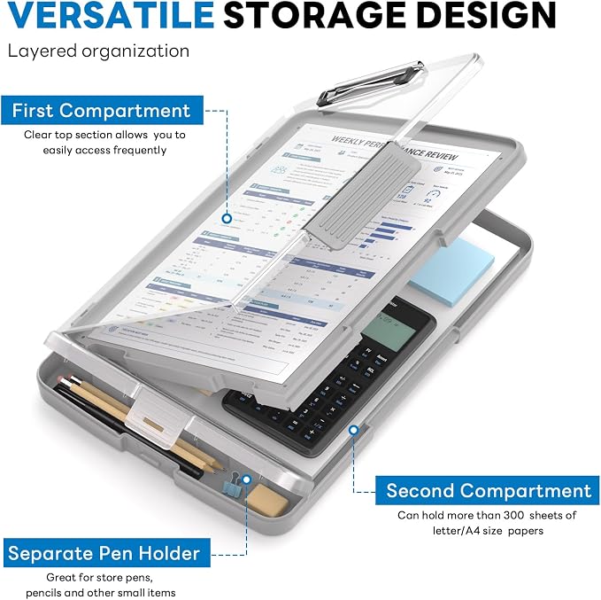 Clipboard with Storage and Pen Holder, Heavy Duty with Dual Compartment - Image 3