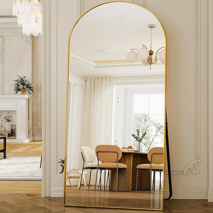 GLSLAND-38x77 inch Arched Full Length Mirror - Floor Mirrors Aluminum Alloy Frame Full Body Dressing Mirror for Bedroom Living Room,Gold-DeskLoop Office