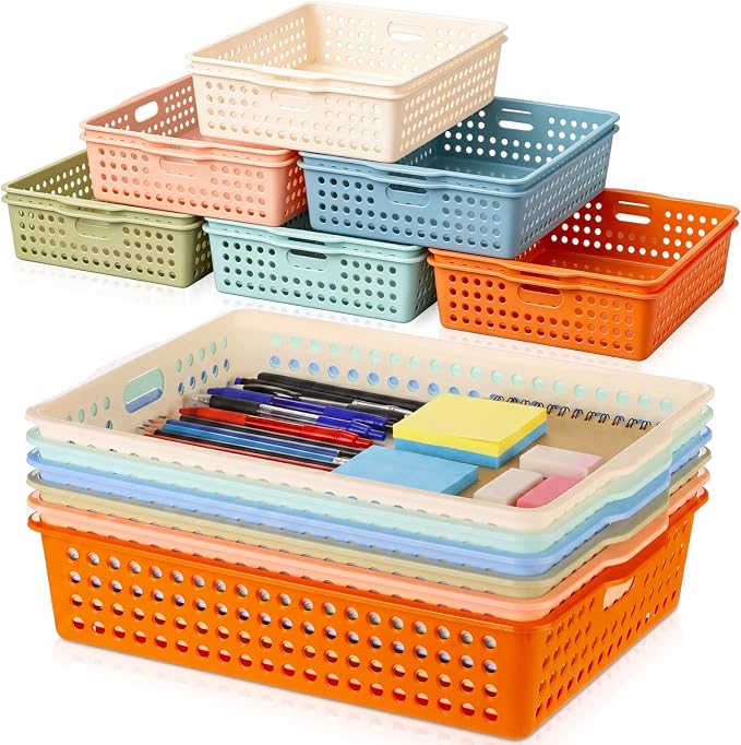 12 Pack Turn in Trays for Classroom, Stackable Letter Size Paper Trays by Ferrochef