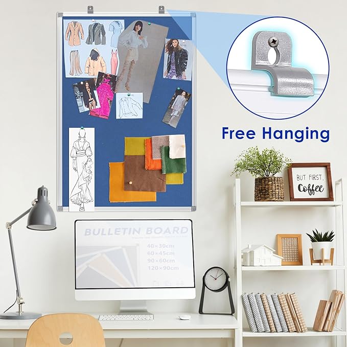 Hanging Fabric Board Message Memo Board Display Organization for Company Public Office,Blue Felt,24x18inches-DeskLoop Office