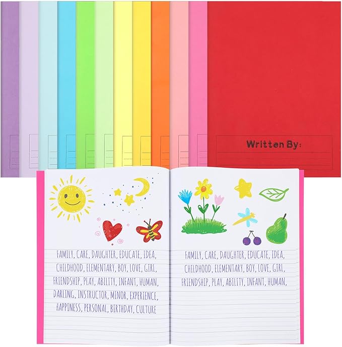 Henoyso 12 Pcs Primary Composition Notebook K-2 9 3/4 x 7 1/2 Inch Primary Journal, Back to School Supplies, Bulk Blank Writing Book for Kid to Write Draw Journal 60 Page Notebooks (Multicolored)-DeskLoop Office