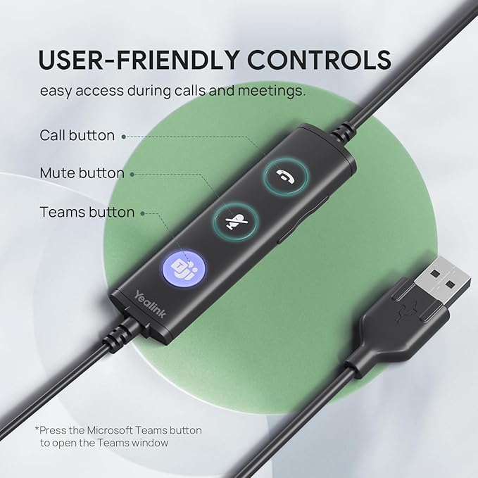 Yealink UH34 Wired Headset, Single Ear USB Headset with Noise Cancelling Mic, Teams Certified, Mono Headset for PC Laptop VoIP Phone, All Day Comfort Design, Mute Button, Busylight-DeskLoop Office