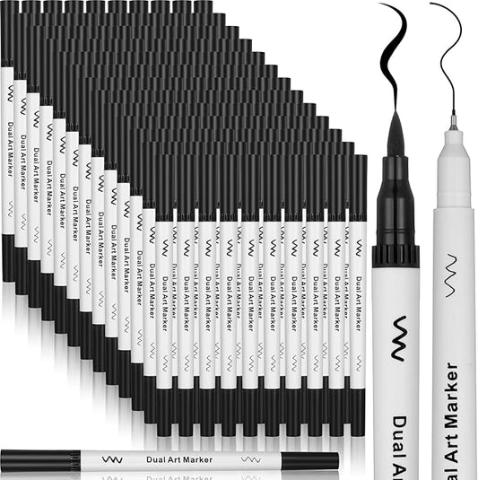 150 Pcs Black Drawing Pens Bulk Dual Brush Fineliners Pens Felt Tip Markers for Art Drawing Sketching-DeskLoop Office