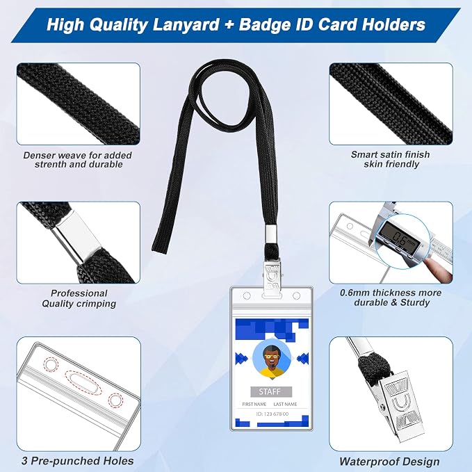 100 Sets Lanyards for Id Badges and Clear Plastic Vertical Name Badge ID Card - Image 5
