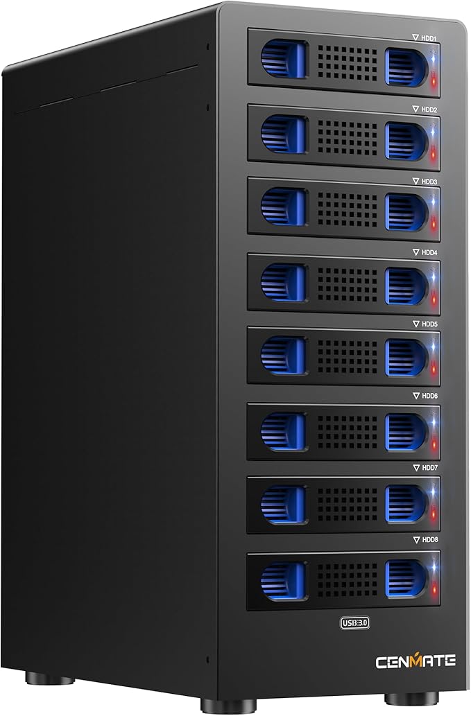 8 Bay Hard Drive Enclosure with Cooling Fan for 2.5/3.5" SATA HDD/SSD with USB A/C 3.0 Cable, 3.5 Hard Drive Enclosure Supports 160TB Capacity, Tool-Free HDD Enclosure, DAS(NO RAID/NAS)-DeskLoop Office