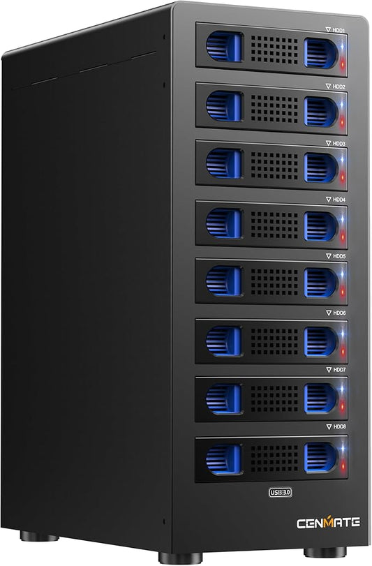 8 Bay Hard Drive Enclosure with Cooling Fan for 2.5/3.5" SATA HDD/SSD with USB A/C 3.0 Cable, 3.5 Hard Drive Enclosure Supports 160TB Capacity, Tool-Free HDD Enclosure, DAS(NO RAID/NAS)-DeskLoop Office