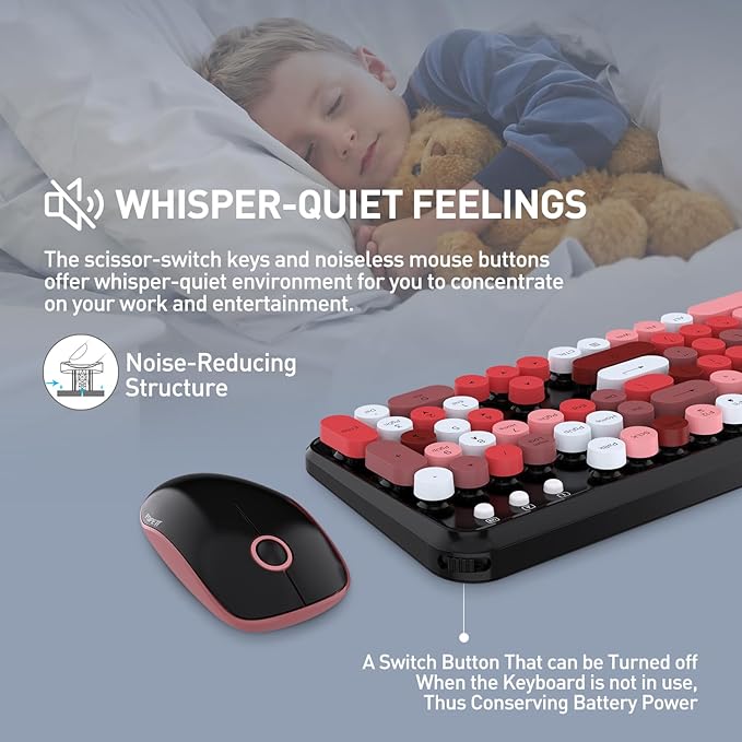 FOPETT Wireless Keyboard and Mouse Combo, 105 Keys Full-Sized 2.4 GHz Round Keycap Colorful Keyboards, USB Receiver Plug and Play, for Windows, Mac, PC, Laptop, Desktop (Blackcolorful)-DeskLoop Office