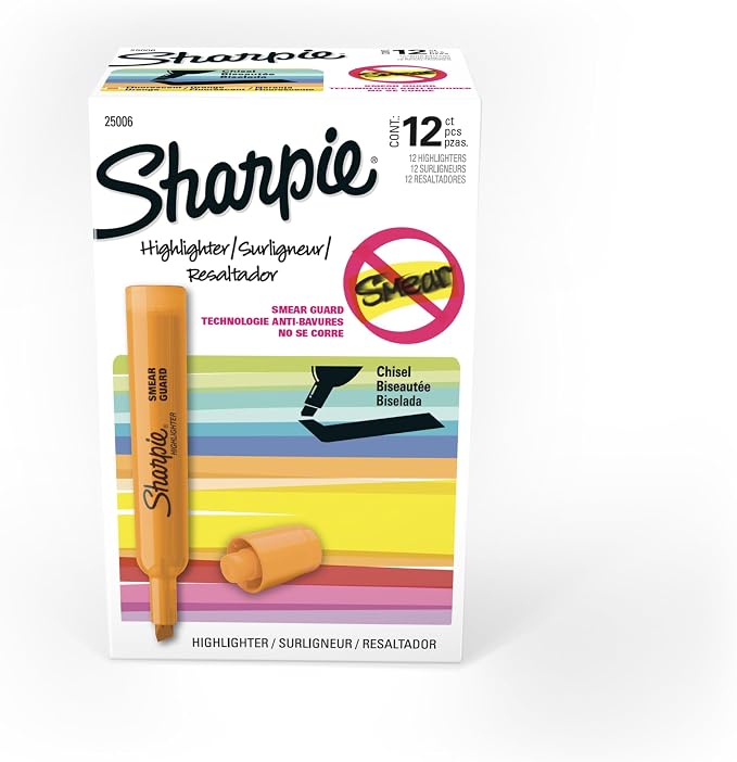Sharpie Tank Style Highlighters, Chisel Tip, Fluorescent Orange, Box of 12 by Unknown