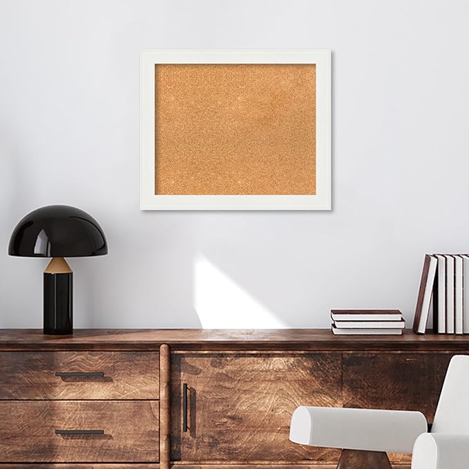 Amanti Art Natural Cork Board for Wall, 21x25 Vision Board with White Frame, Medium Corkboard Office Decor for Home Organization, Casual Corkboard Pinboard to Display Items for Home Organization in-DeskLoop Office
