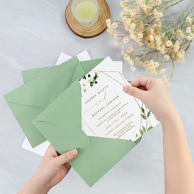 100 Pack A7 Envelopes, Sage Green Greeting Card Envelopes Self Seal, 5.24 x - Image 5