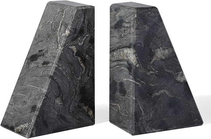 Karibiber Marble Bookends for Heavy Books, Decorative Book Ends for Shelves by Karibiber