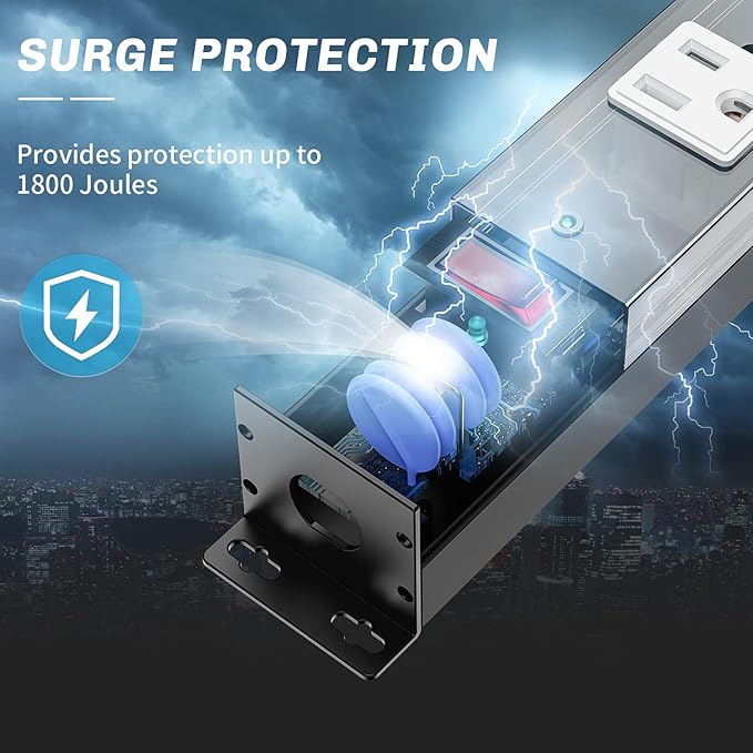 12 Outlet Surge Protector Metal Power Strip, 1800J Mountable Power Outlet, Heavy Duty Workshop Metal Power Strip for Commercial, Industrial, School and Home,15A 125V 1875W (6FT)-DeskLoop Office