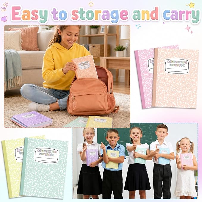 6 Pack Large Composition Notebooks Bulk 9.8 × 7.5 in Wide Ruled Hard Cover - Image 7