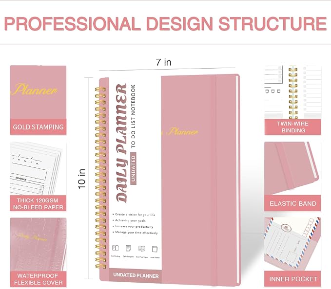 Daily Planner Undated, To-Do List Notebook, 80 Pages | Spiral Appointment - Image 5