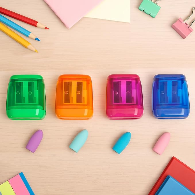 Pencil Sharpener Set – 4 Dual Hole Manual Sharpeners + 4 Pencil Top Erasers - Image 6