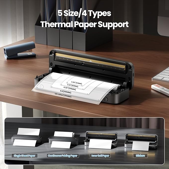 Phomemo M834 Portable Printer Wireless for Travel, Bluetooth Thermal Printer 8.5" x 11"&A4, Compatible with iOS,Android & PC,Inkless Mobile Printers for Travel,Office,School,Home,Gray-DeskLoop Office