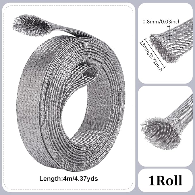 UNICRAFTALE 13.12ft 0.7" W Braided Sleeving Braid Stainless Steel Cable Wire - Image 3