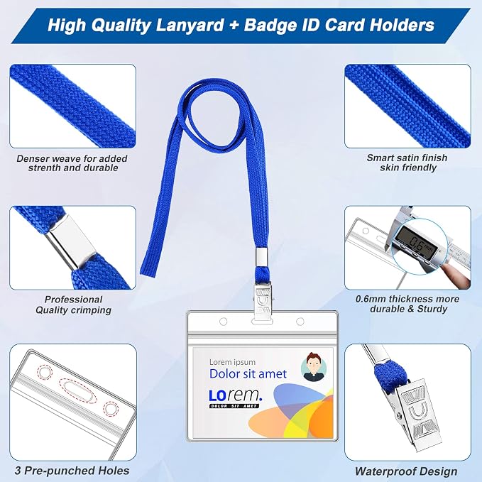100Pcs Lanyards for Id Badges and 100 Pcs Clear Plastic Horizontal Name Badge - Image 4