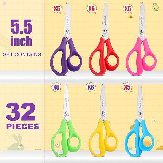 BURVAGY 32Pack 5.5" Safety Small School Kids Student Round Blunt Tip Craft - Image 2