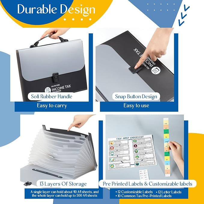 1 Set Tax Record Organizer All in One Income Tax Document Organizer 13 Pockets - Image 3