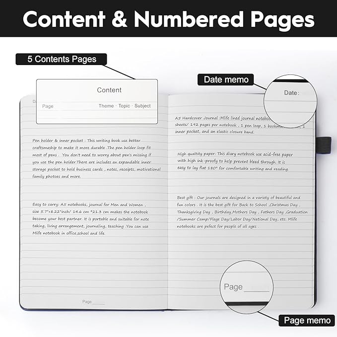 A5 Lined Journal Notebooks for Work, 192 Pages, Medium 5.7 x 8.3inch, College Ruled, Vegan Leather Hardcover Journals for Women Men,3 Pack-DeskLoop Office