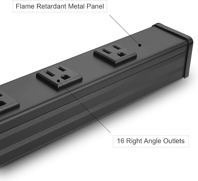 Heavy Duty Power Strip - 16 Outlet Industrial Metal Strip, 6FT Cord, 15A, 125V, 1875W (Black)-DeskLoop Office