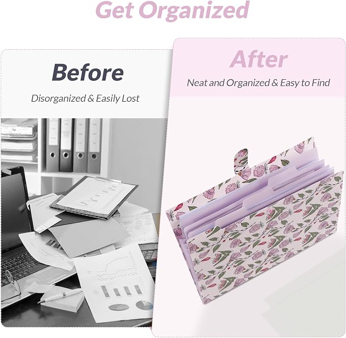 SKYDUE Accordion File Organizer, Floral Expanding File Folders - Image 7