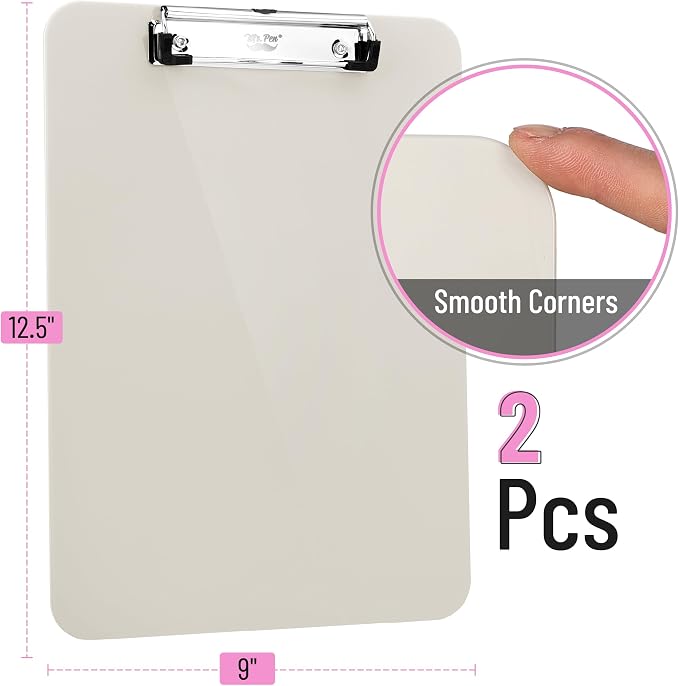 Mr. Pen- Plastic Clipboard, 12.5" x 9", 2 Pack | Silk Cream Clipboard Plastic - Image 2