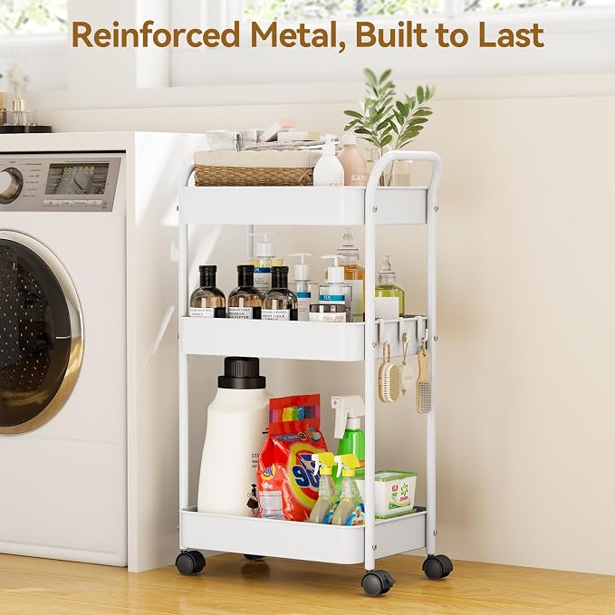 YASONIC 3-Tier Metal Rolling Cart, Sturdy Storage Utility Carts - Image 2