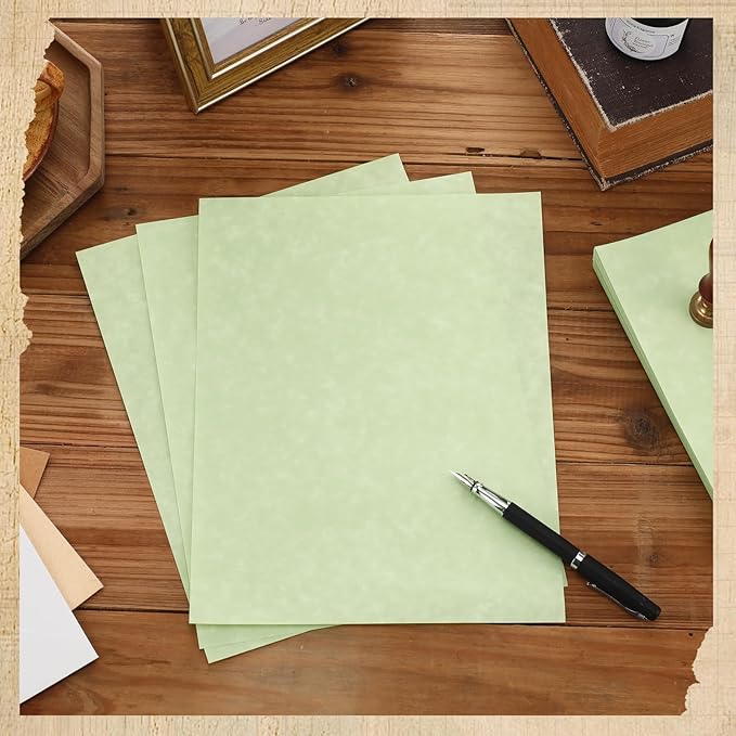Epakh 200 Sheets Old Age Parchment Paper 8.5 x 11 Inch Standard Letter Vintage Colored Old Parchment Semblance Double Side Printing Paper (Green)-DeskLoop Office