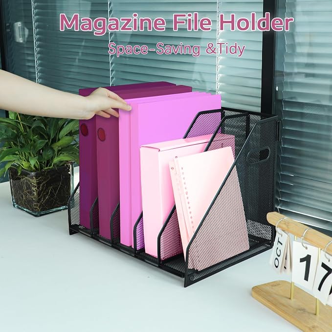 Desk Organizers with Handle, Metal Magazine File Holder with 5 Vertical - Image 6
