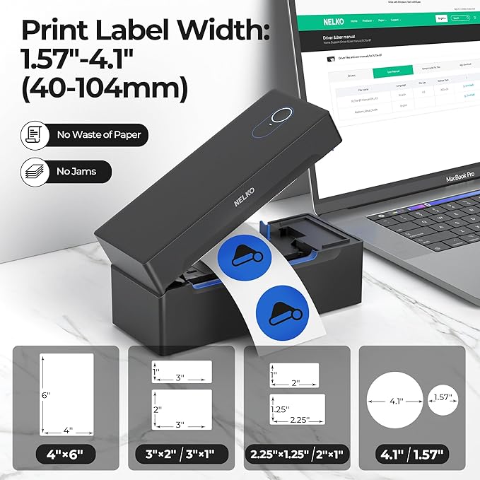 Nelko Bluetooth Thermal Shipping Label Printer, Wireless 4x6 Shipping Label Printer for Shipping Packages, Support Android, iPhone and Windows, Widely Used for Amazon, Ebay, Shopify, Etsy, USPS-DeskLoop Office