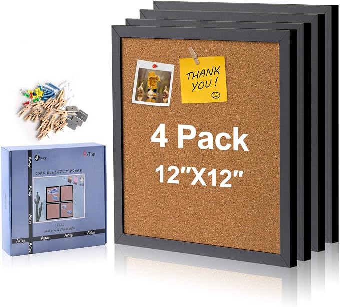 AkTop Cork Board Bulletin Board 12x12, Small Square Pin Board by Buynow