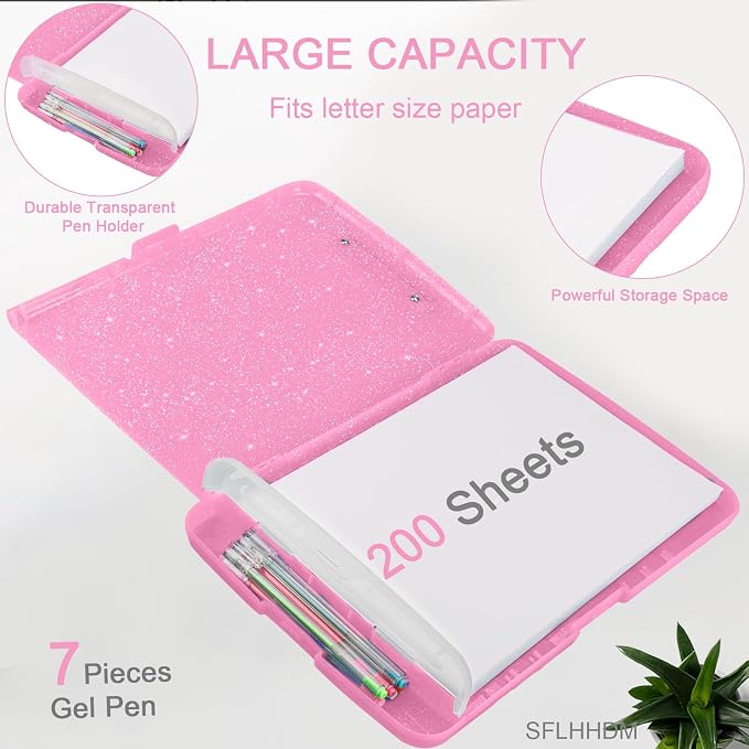 Glitter Clipboard with Storage, Storage Clipboard with Pen Holder, A4 Binder - Image 3
