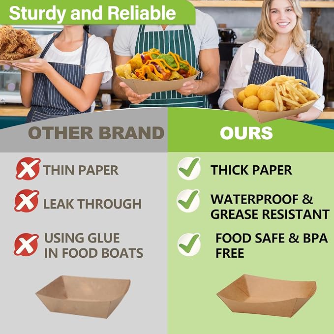 50 Pack 3lb Heavy Duty Kraft Leak Proof Paper Food Boats Disposable Nacho Trays - Image 7