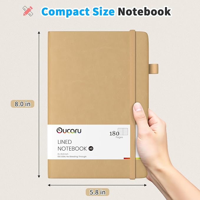 Oucaru Lined Journal Notebook, 8 Pack, 180 Pages, A5 Journals - Image 2
