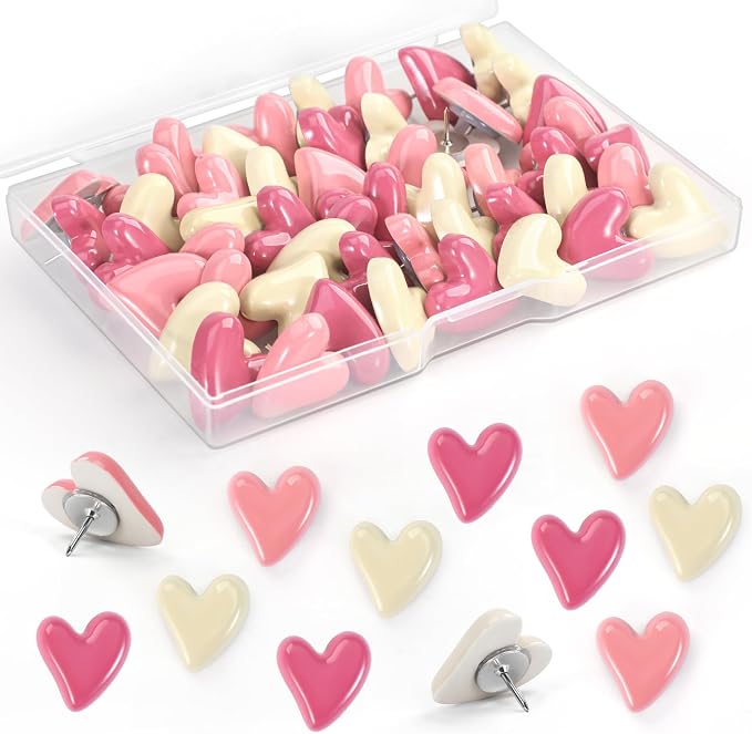 36 Pieces Pink and White Cute Heart Push Pins, Decorative Thumb Tacks, Cute by GOOLADA