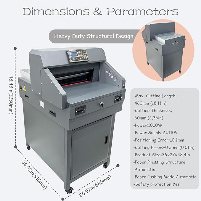 INTSUPERMAI Electric Paper Cutter Heavy Duty Paper Trimmers Guillotine with 40-460mm 1.57-18.11inch Cutting Size Digital Numerical Control Commercial Paper Stack Cutter Trimmer for Paper Cutting 110V-DeskLoop Office