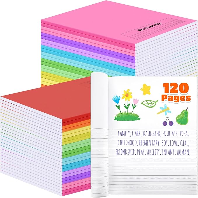 Henoyso 24 Pcs 120 Pages Primary Composition Notebooks K-2 9 3/4 x 7 1/2 Inch Journals Primary Journals Blank Books for Kids to Write Stories Kindergarten (Classic Color)-DeskLoop Office