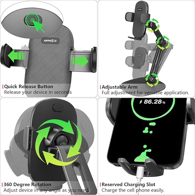 APPS2Car Phone Stand for Desk Adjustable Height 360 Degree Rotation Heavy Base - Image 5