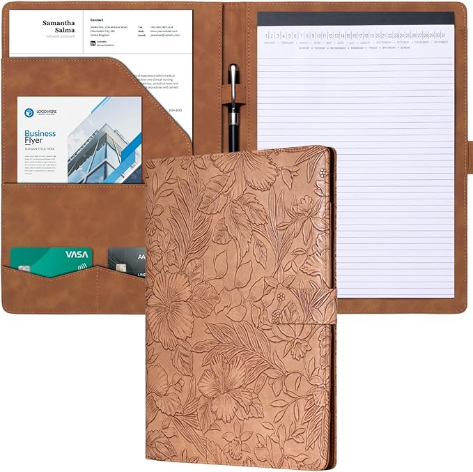 Mymazn Padfolio Portfolio Binder, Faux Leather Interview Resume Folder by Mymazn