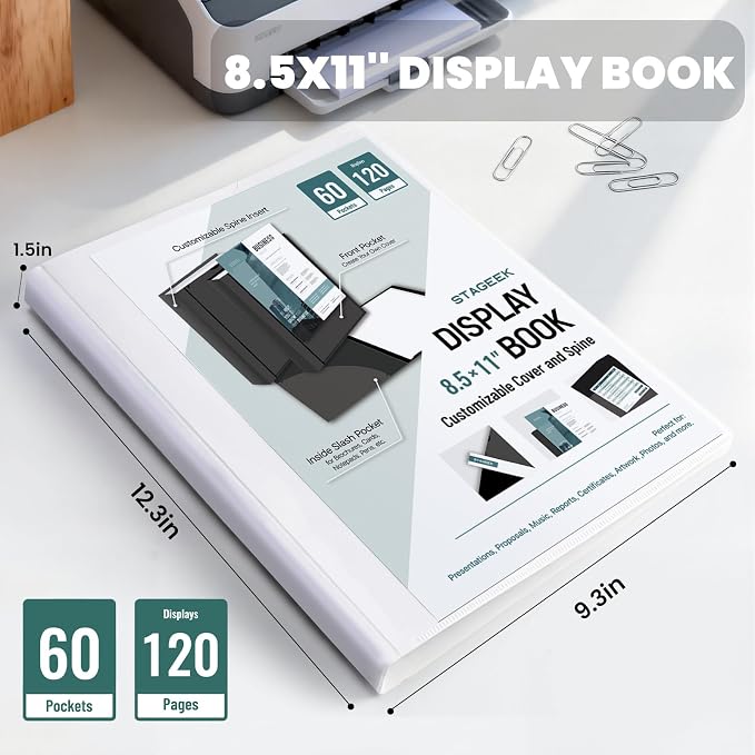 STAGEEK 60-Pocket Portfolio Binder Display 120 Pages, 8.5x11 Binder - Image 2