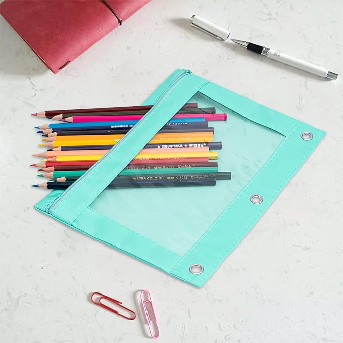 YoeeJob Pencil Pouch for 3 Ring Binder, Zipper Binder Pencil Pouches Bulk, Pencil Case with Clear Window for College, Office, Pale Lake Orchid, 24 Packs-DeskLoop Office