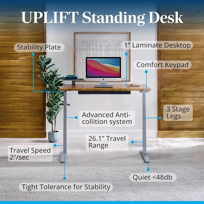 UPLIFTDESK V3 2-Leg Ash Gray Laminate Wood Standing Desk – Adjustable Height - Image 3
