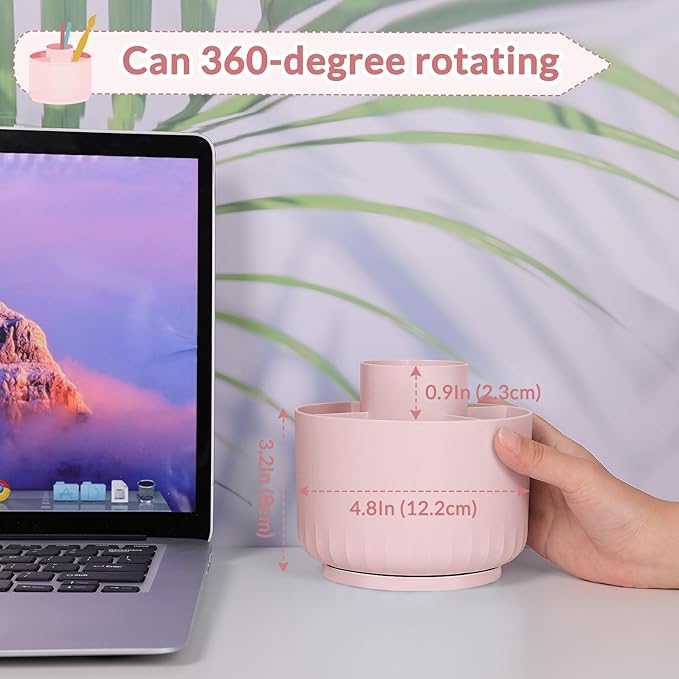 SKYDUE Makeup Organizer, Rotating Pencil Pen Holder for Desk, Dual-Purpose Desk Organizer for Cosmetics & Pens, Makeup Brush Holder with 5 Slots, Pencil Cup for Office, Home-DeskLoop Office