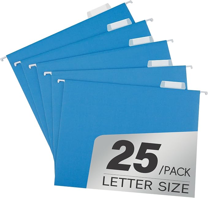 pmybupo Blue 25 Pack Hanging File Folders, Cabinet Organizer Letter Size 1/5 by pmybupo