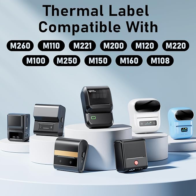 M100 Square Label 1.96'' x 3.14'' (50x80mm), Compatible with Label Maker M110/ M220/ M221/ M120/ M250/M260, White, 100 Labels/Roll, Multi-Purpose Adhesive Thermal Labels, Black on White-DeskLoop Office