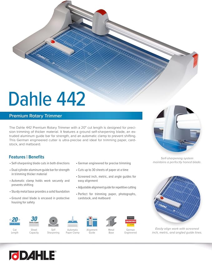 Dahle 442 Premium Rotary Trimmer, 30 Sheet Capacity, Self-Sharpening, Automatic - Image 6