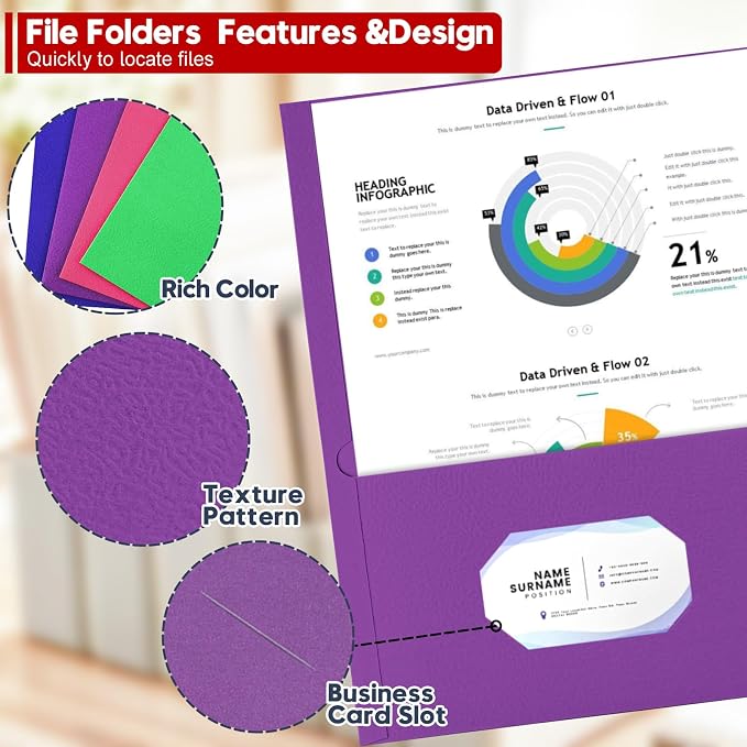 2 Pocket Folders, 100 Pack Bulk Durable Paper Letter Size File Folders - Image 2